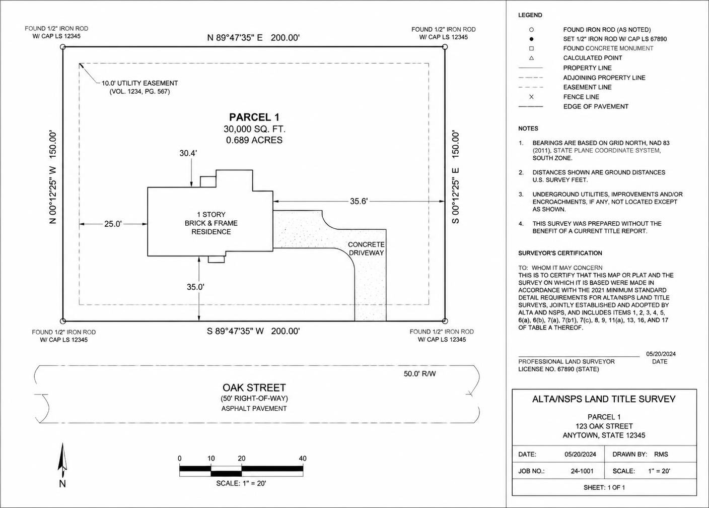 ALTA/NSPS land title survey plan sheet showing parcel boundaries, dimensions and technical annotation